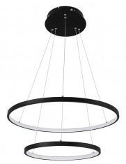 Lampa suspendata cu 2 inele LED, lumina rece, pentru living sau bucatarie, inaltime reglabila, 38W, negru foto