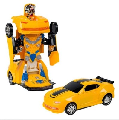 Robot Transformers Bumblebee, Faintec, Cu lumini LED, 21cm, Transformare Automata Prin Apasarea Unui Buton, Galben foto