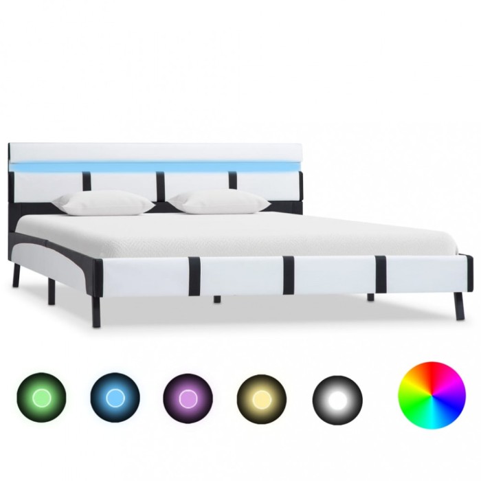 Cadru de pat cu LED, alb, 160 x 200 cm, piele artificială