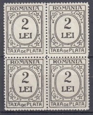 ROMANIA 1930 TAXA DE PLATA HARTIE ALBA FILIGRAN PTT EMISIUNEA a VIII-a BLOC 4 TIMBRE MNH