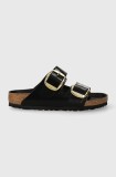 Birkenstock slapi de piele Arizona Big Buckle femei, culoarea negru, 1021471