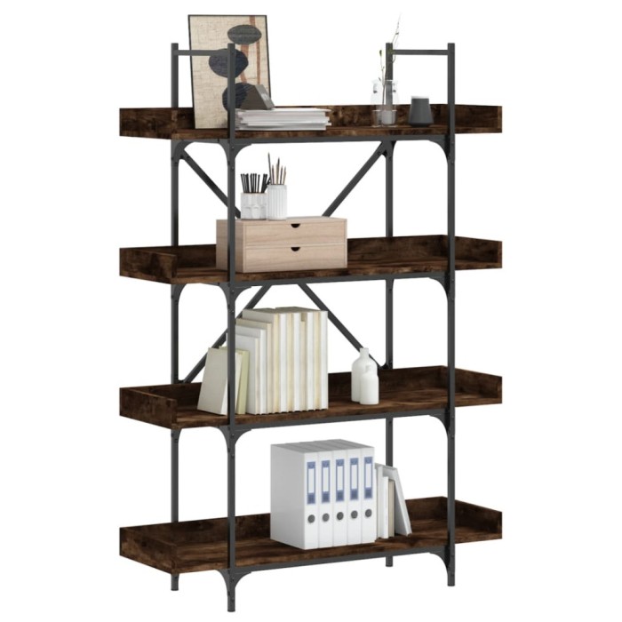 Gossi biblioteca cu 4 niveluri, stejar fumuriu, 100x33x145,5 cm, lemn