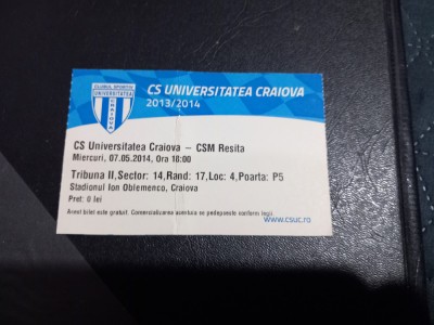 Bilet CS U Craiova - CSM Resita foto