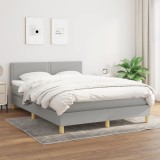 VidaXL Pat box spring cu saltea, gri deschis, 140x190 cm, textil