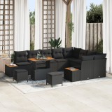 Set de canapea pentru gradina Gossi 12 piese cu perne negru poliratan acacia, canapea de gradina Gossi 2 locuri cu depozitare si perne negru poliratan
