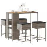 VidaXL Set mobilier bar de grădină, cu perne, 5 piese, gri, poliratan
