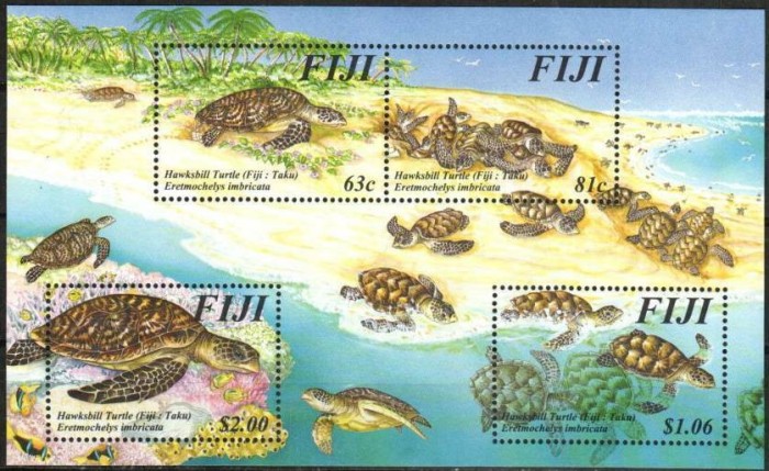 FIJI 1997 TESTOASE-Bloc cu 4 timbre dantelate nestampilate