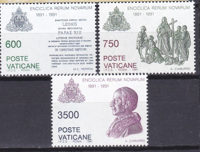 DB1 Vatican 1991 Papa Leon XIII 3 v. MNH
