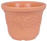 Ghiveci SUNNY teracota 40 cm, cu decor floarea-soarelui, Prosperplast