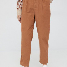 GAP pantaloni de catifea cord femei, culoarea maro, drept, high waist