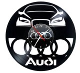 Ceas de Perete Decorativ &ldquo;Audi Sport &ndash; Vorsprung durch Technik&rdquo;, din Disc Vinil Reciclat, Design Auto Premium, Negru, Mecanism Silențios (Sweep), 30 c
