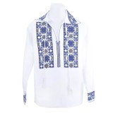 Cumpara ieftin Camasa Barbateasca Traditionala Alba cu Motiv Floral Albastru - CTI34