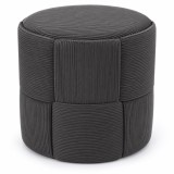 Taburet rotund pentru living si dormitor, design impletit, gri inchis, 44x42 cm