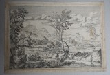 Adriaen Van Cabel &quot;Peisaj de coasta arcadian&quot; gravura veche cca 1650, Peisaje, Cerneala, Altul