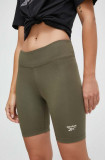 Reebok pantaloni scurti femei, culoarea verde, cu imprimeu, medium waist