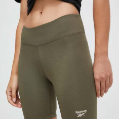 Reebok pantaloni scurti femei, culoarea verde, cu imprimeu, medium waist