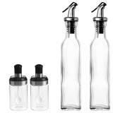 Sticle si Borcane de Ulei de Masline, Cyrax, Dozator Set 4 Bucati, 2 Sticle cu Dispenser 500 ml/buc, 2 Borcane pentru Condimente cu Capac si Lingura 1