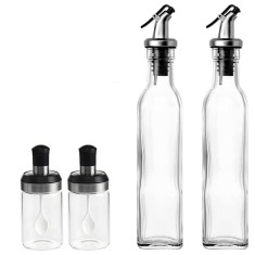 Sticle si Borcane de Ulei de Masline, 2 Borcane pentru Condimente cu Capac si Lingura 120ml/buc Transparent
