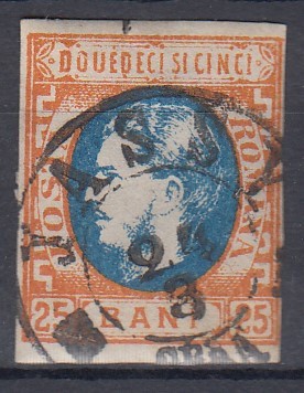 ROMANIA 1869 LP 28 REGELE CAROL I CU FAVORITI 25 BANI STAMPILAT IASI foto