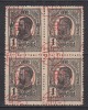 ROMANIA 1919 LP 71 I REGELE CAROL I TIPOGRAFIATE 1 BAN NEGRU CU SUPRATIPAR P.T.T.F.F. EROARE SUPRATIPAR MULTIPLU BLOC 4 TIMBRE STARE MNH, Nestampilat
