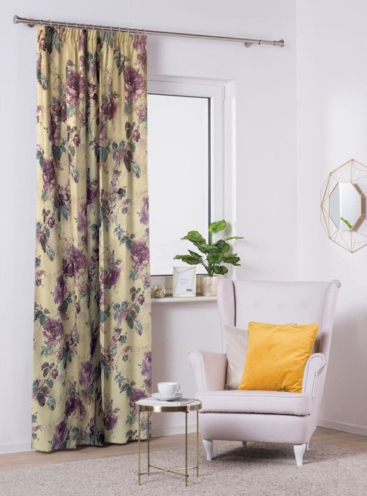 Draperie blackout model floral cu rejansa din bumbac tip fagure, Madison, 250x275 cm, densitate 700 g/ml, Pastel Roses, 1 buc