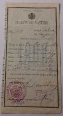 Buletin de nastere, anul 1908 foto