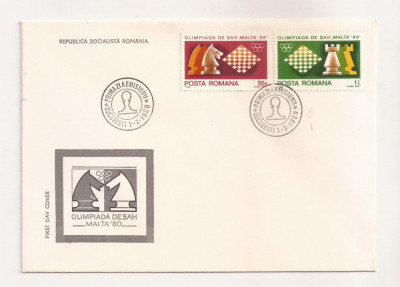 P3 Plic FDC-Prima zi a emisiunii - Olimpiada de sah Malta 80, necirculat 1980 foto