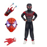 Cumpara ieftin Costum Spiderman negru KidMania&reg; cu muschi, masca cu lumini si doua manusi lansator cu ventuze pentru copii 3-5 ani 90-110 cm
