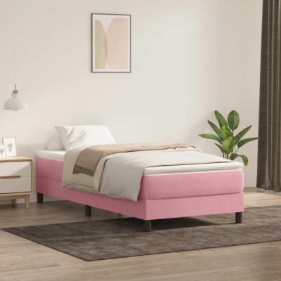 vidaXL Pat box spring cu saltea, roz, 80x220 cm, catifea 3315950 foto