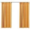 Draperii opace aspect in, carlige, 2 buc., galben, 140 x 175 cm