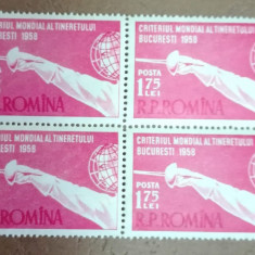 TIMBRE ROMANIA MNH LP453/1958 Criteriul Mondial la Scrima bloc de 4 timbre