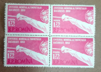 TIMBRE ROMANIA MNH LP453/1958 Criteriul Mondial la Scrima bloc de 4 timbre foto