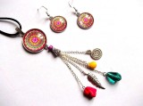 Set mandala cu howlite color, set colier si cercei sticla 33952