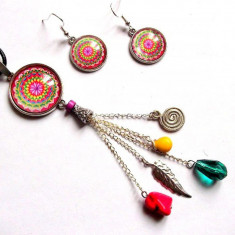 Set mandala cu howlite color, set colier si cercei sticla 33952