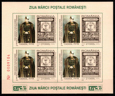 Romania 2004, LP 1651 a, Ziua marcii , bloc nedantelat numerotat cu rosu, MNH! foto