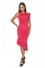 H539-55 Rochie asimetrica, de cocktail, accesorizata cu volanase foto