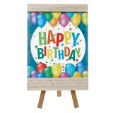 Decorațiune Lemn, șevalet, Model Happy Birthday, Baloane Multicolor, 12x17cm, Oem