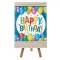 Decorațiune Lemn, șevalet, Model Happy Birthday, Baloane Multicolor, 12x17cm