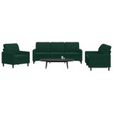 vidaXL Set de canapele cu perne, 3 piese, verde &icirc;nchis, catifea 3278353