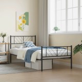 Cumpara ieftin Cadru pat metalic cu tăblii de cap/picioare, negru, 107x203 cm