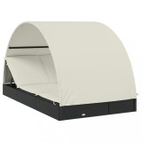 Sezlong 2 pers. acoperis rotund negru 211x112x140 cm poliratan
