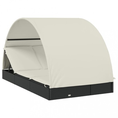 Sezlong 2 pers. acoperis rotund negru 211x112x140 cm poliratan foto