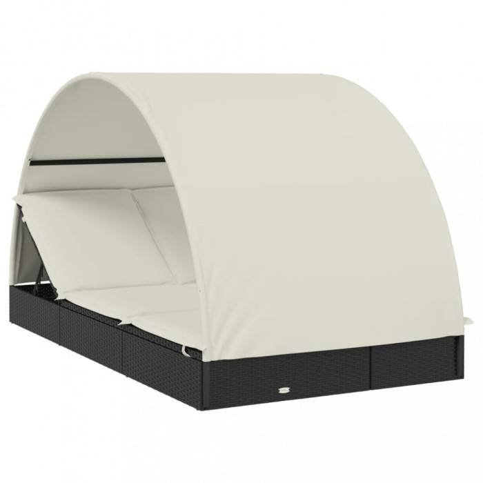 Sezlong 2 pers. acoperis rotund negru 211x112x140 cm poliratan