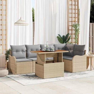Set de canapele pentru grădină Manual 6 pcs bej și gri deschis foto