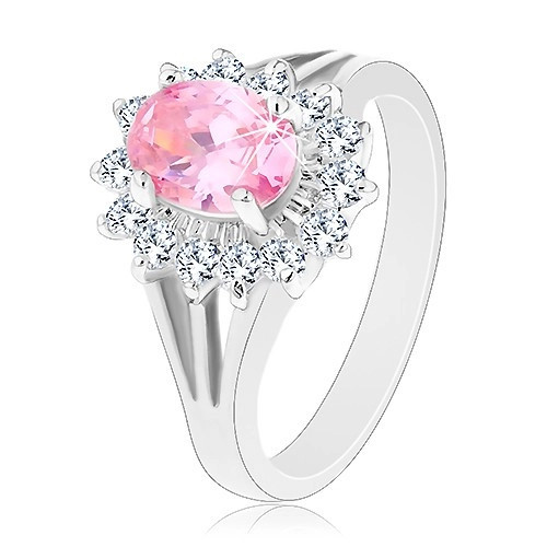 Inel cu floare din zirconii de culoare roz și transparente, brațe separate - Marime inel: 51