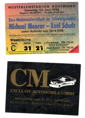 Bilet meci box titlu IBF 1996, Michael Moorer - Axel Schulz foto