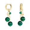 Cercei Argint Placat Aur cu Agat Verde Smarald Cherry, 4cm. Inelari, Pandantive Detasabile. Bijuterii Argint 925 Made in Italy