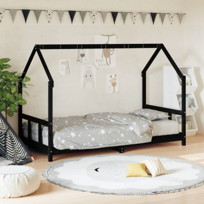 Cadru pat pentru copii, negru, 90x200 cm, lemn masiv de pin GartenMobel Dekor foto