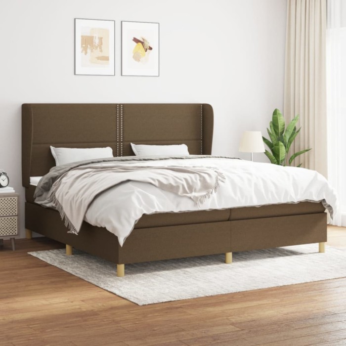 vidaXL Pat box spring cu saltea, maro &icirc;nchis, 200x200 cm, textil 3128472