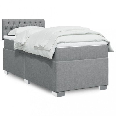 vidaXL Pat box spring cu saltea, gri deschis, 90x190 cm, textil 3285750 foto